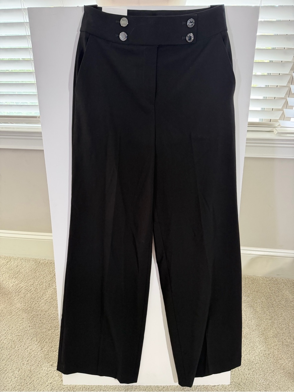 Calvin Klein Black Wide-Leg High-Waist Pants with Button Detail
